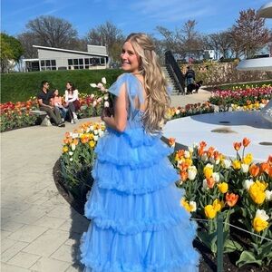 Elegant Blue Tiered Gown